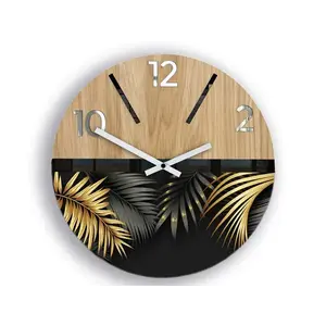 ModernClock Dřevěné nástěnné hodiny Golden 33 cm dub přírodní/zlaté obraz