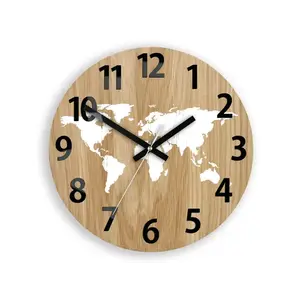 ModernClock Dřevěné nástěnné hodiny Mapa Wood 33 cm hnědé/bílé obraz