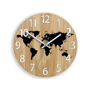 ModernClock Dřevěné nástěnné hodiny Mapa Wood 33 cm hnědé/černé obraz