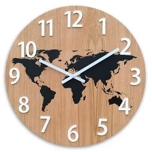 ModernClock Dřevěné nástěnné hodiny Mapa Wood 49 cm hnědé/černé obraz