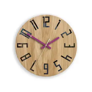 ModernClock Dřevěné nástěnné hodiny Slim 33 cm černé/fialové/hnědé obraz