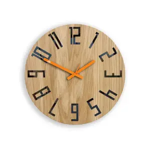 ModernClock Dřevěné nástěnné hodiny Slim 33 cm černé/oranžové/hnědé obraz