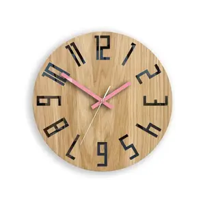 ModernClock Dřevěné nástěnné hodiny Slim 33 cm černé/růžové/hnědé obraz