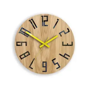 ModernClock Dřevěné nástěnné hodiny Slim 33 cm černé/žluté/hnědé obraz
