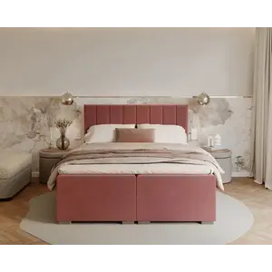 FDM Dvoulůžková boxspringová postel Lincoln se zvedacím roštem Paris lososová, velikost 140x200 obraz