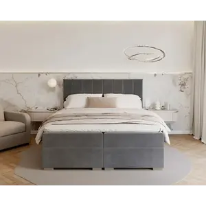 FDM Dvoulůžková boxspringová postel Lincoln se zvedacím roštem Paris šedá, velikost 140x200 obraz