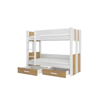 ADRK Dvoupatrová postel s úložným prostorem Arty 90x200 z masivu bílá/dub Artisan obraz