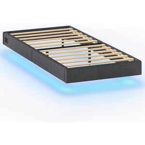 VASAGLE Jednolůžková postel Timaro s nabíjecí stanicí a LED osvětlením 90x200 šedá obraz
