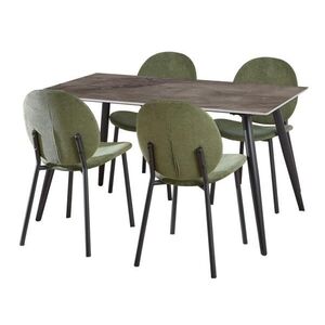 Actona Jídelní set Wicklow 140 cm šedý mramor/zelený obraz
