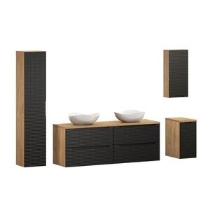 Comad Koupelnová sestava Luxor Black s deskou, umyvadly a skříňkami 160 cm černá/dub olejovaný obraz
