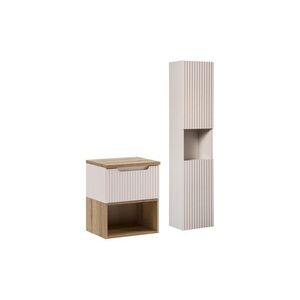 Comad Koupelnová sestava Nova Cashmere II s deskou, regálem a skříňkami 50 cm kašmírová/dub coast evoke obraz