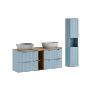 Comad Koupelnová sestava Nova Denim s deskou, skříňkami a umyvadly 140 cm modrá/dub coast evoke obraz