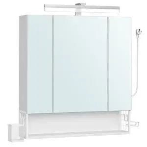 SONGMICS Koupelnová skříňka se zrcadlem a integrovanou nabíjecí stanicí a LED osvětlením Vasagle Elory 70 cm bílá obraz