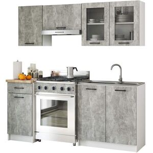 Ak furniture Kuchyňská linka Olivie 1, 8 m prosklená beton obraz