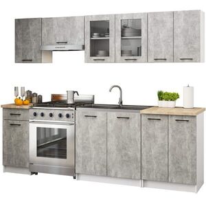 Ak furniture Kuchyňská linka Olivie 2, 4 m prosklená beton obraz