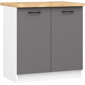 Ak furniture Kuchyňská skříňka OLIVIE 80x85 cm matná bílá/matná grafitově šedá/dub přírodní obraz