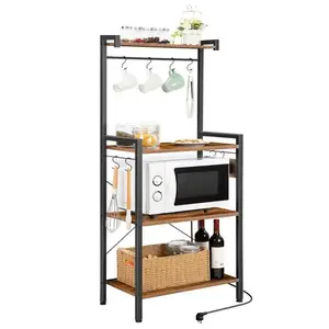 Kuchyňský regál s integrovanou zásuvkou Vasagle Qere 58 cm černý/hnědý obraz