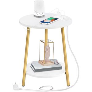 Kulatý odkládací stolek Vasagle Luretta 40 cm s nabíjecí stanicí bílý/zlatý obraz
