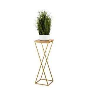 HowHomely Květinový stojan LOFT 70 cm zlatý/dub lancelot obraz