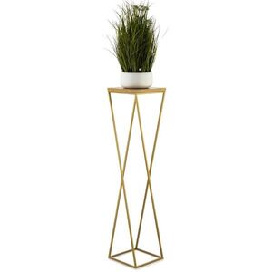 HowHomely Květinový stojan LOFT I 100 cm zlatý/dub lancelot obraz