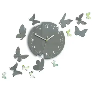 ModernClock Nástěnné hodiny Motyle 28 cm šedé obraz