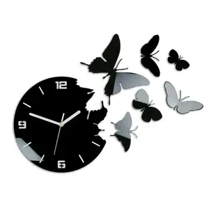 ModernClock Nástěnné samolepící hodiny Butterfly 60 cm černé obraz