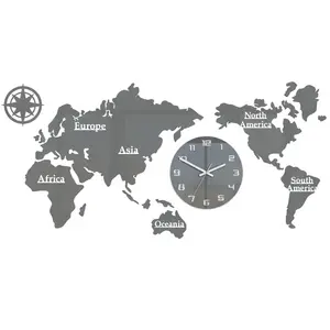 ModernClock Nástěnné samolepící hodiny Mapa světa 110x55 cm šedé obraz