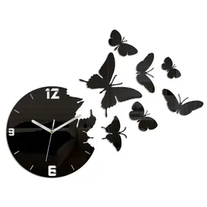 ModernClock Nástěnné samolepící hodiny Motýl 28 cm černé obraz