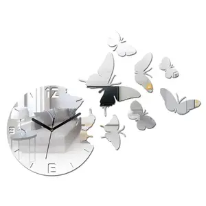 ModernClock Nástěnné samolepící hodiny Motýl 28 cm zrcadlové obraz