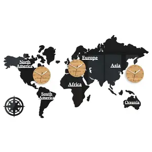 ModernClock Nástěnné samolepící hodiny Time Zones 100x56 cm černé/hnědé obraz