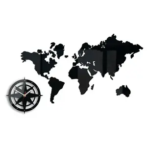 ModernClock Nástěnné samolepící hodiny World 77 cm černé obraz