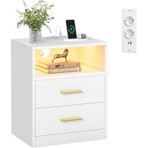 SONGMICS Noční stolek s integrovanou nabíjecí stanicí a LED osvětlením Vasagle Milja 40 cm bílý obraz