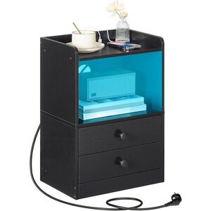 VASAGLE Noční stolek Silven 38 cm s LED osvětlením a nabíjecí stanicí černý obraz