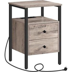 Noční stolek Vasagle Jungo 40 cm s nabíjecí stanicí šedý/černý obraz