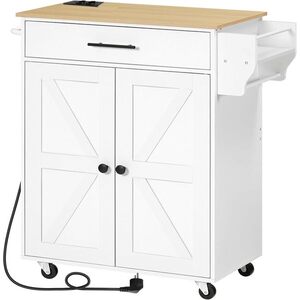 Pojízdný kuchyňský vozík s prodlužovacím kabelem Vasagle Marley 65 cm bílý/dub přírodní obraz