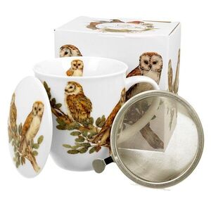 Duo Porcelánový hrnek OWLS 400 ml se sítkem bílý/vícebarevný obraz