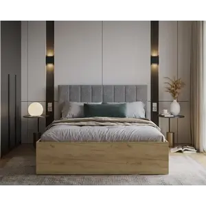 FDM Postel Grenada se zvedacím roštem bouclé šedá/dub craft, velikost 120x200 obraz