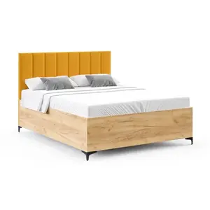 FDM Postel Sierra se zvedacím roštem Paris hořčicově žlutá/dub craft, velikost 120x200 obraz