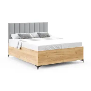 FDM Postel Sierra se zvedacím roštem Paris světle šedá/dub craft, velikost 120x200 obraz