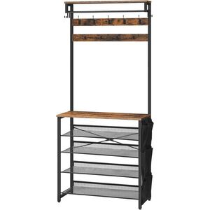 Předsíňový věšák s botníkem Vasagle Mino 75 cm černý/hnědý obraz
