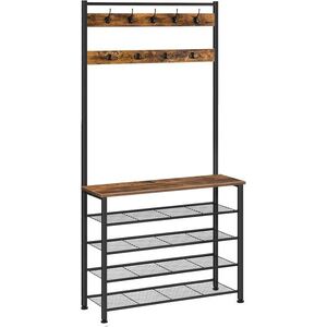 Předsíňový věšák s botníkem Vasagle Mjora 80 cm černý/hnědý obraz
