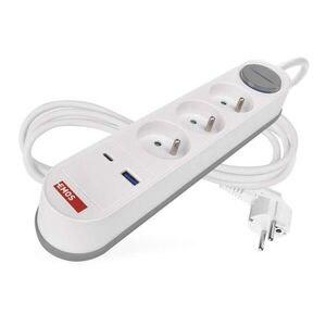 EMOS Prodlužovací kabel s vypínačem, 3 zásuvkami a USB 1, 5 mm² WALKER 2 m bílý obraz