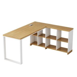 Rohový kancelářský stůl s regálem Houseland Nuvia Home 02 160 cm dub/bílý obraz