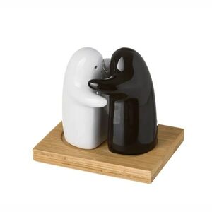 HowHomely Sada 2 ks keramické slánky a pepřenky SALT & PEPPER černá/bílá obraz