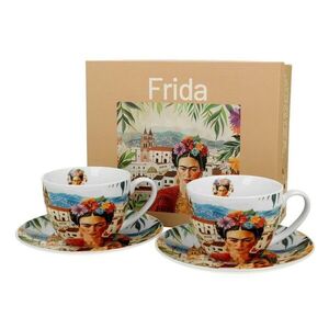 Duo Sada 2 ks porcelánových šálků s podšálky Mexican Art Frida 270 ml vícebarevná obraz