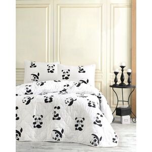 L'essentiel Sada 3 ks bavlněného povlečení s přehozem Panda bílé/černé obraz