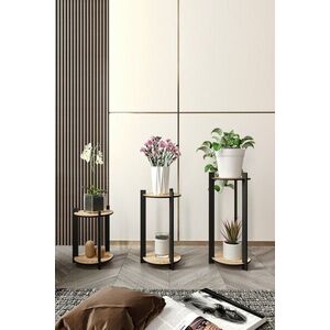 Kalune Design Sada 3 ks květinových stojanů Round dub přírodní/černá obraz