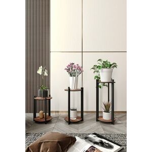 Kalune Design Sada 3 ks květinových stojanů Round ořech/černá obraz