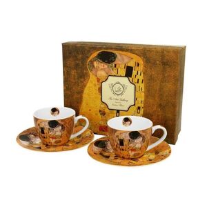 Duo Sada šálků s podšálkem espresso Klimt THE KISS 2 ks 90 ml hnědá obraz