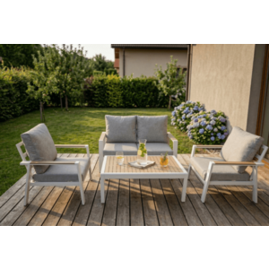 Sada zahradního nábytku pro 4 osoby Houseland Aurora bílá/šedá obraz